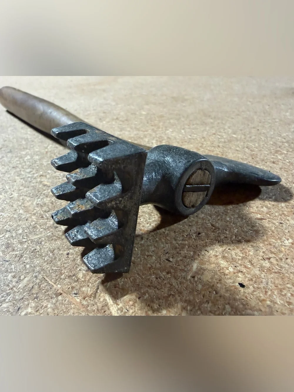 Vintage Meat Poultry Tenderizer Cast Iron Hatchet Wooden Handle Primitive